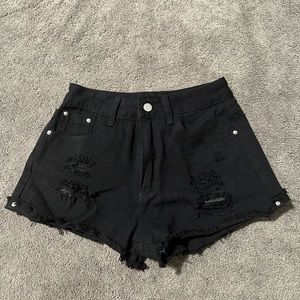 Black denim shorts